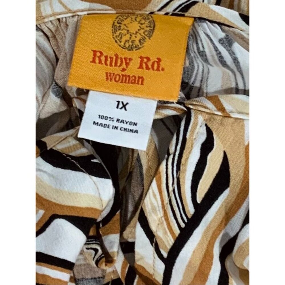 Ruby Rd 1x Abstract Swirl Print Blouse Keyhole Ta… - image 4